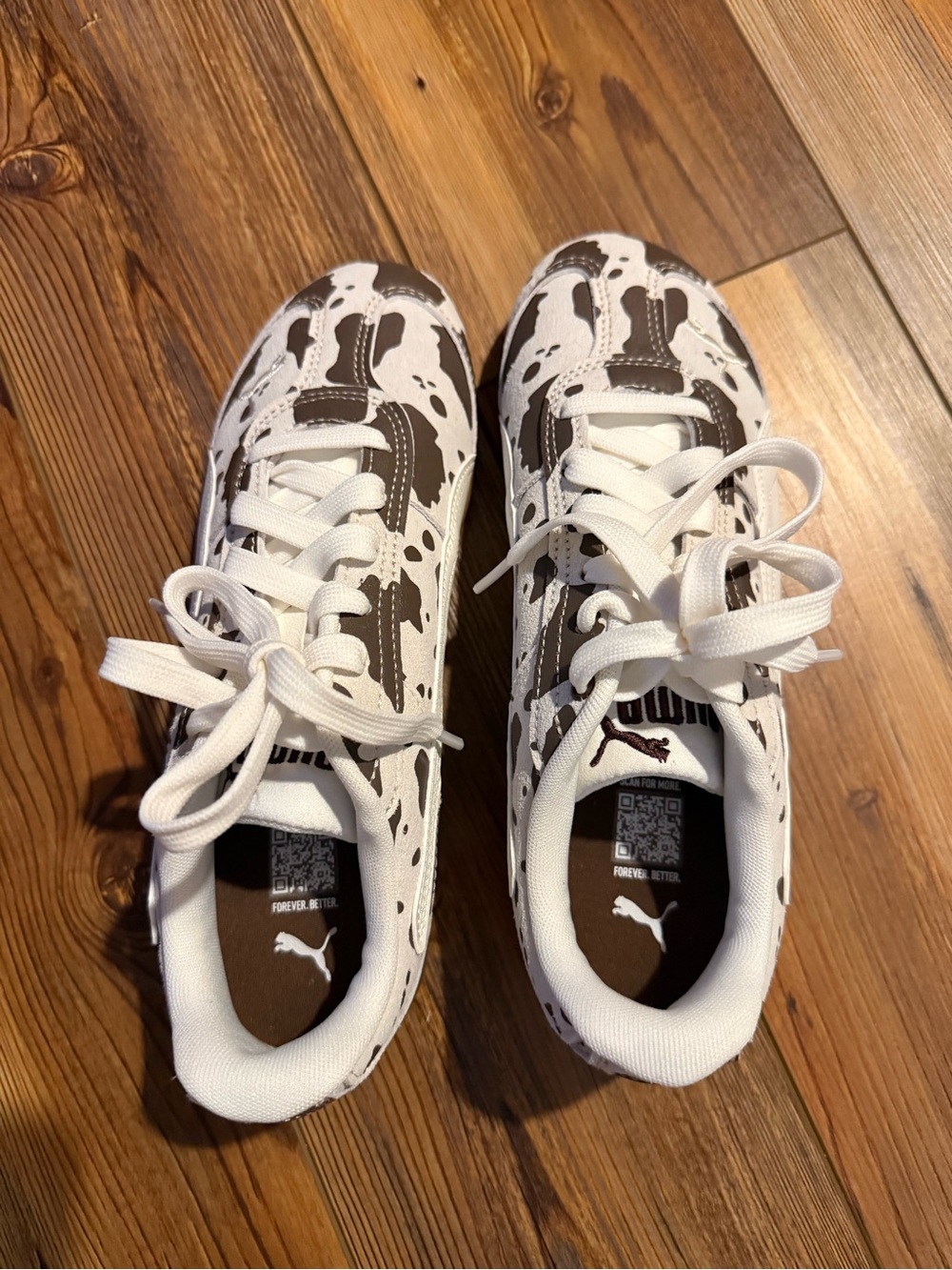Puma White and Brown Cow-Print Women's Sneakers